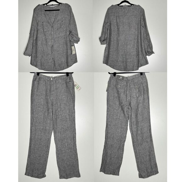 New JM Collection Linen Pant Top Set Women's Size 8 Pant - Size 12 Top - Picture 1 of 8